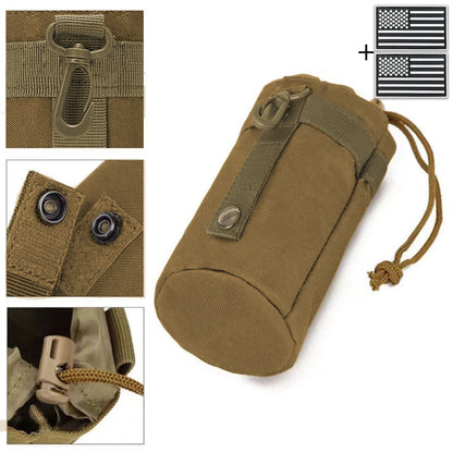 Outdoor hunting water bottle bag with MOLLE expansion system, drawstring strap, mountain buckle fabric, wear-resistant
