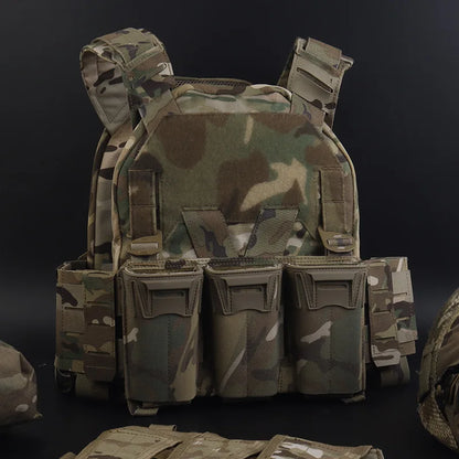 Tactical Sub-Zero Plate Carrier Modular  Molle Vest with MultiCaliber 9MM 6Pcs Long Mag/5.56 Triple Magazine Pouch