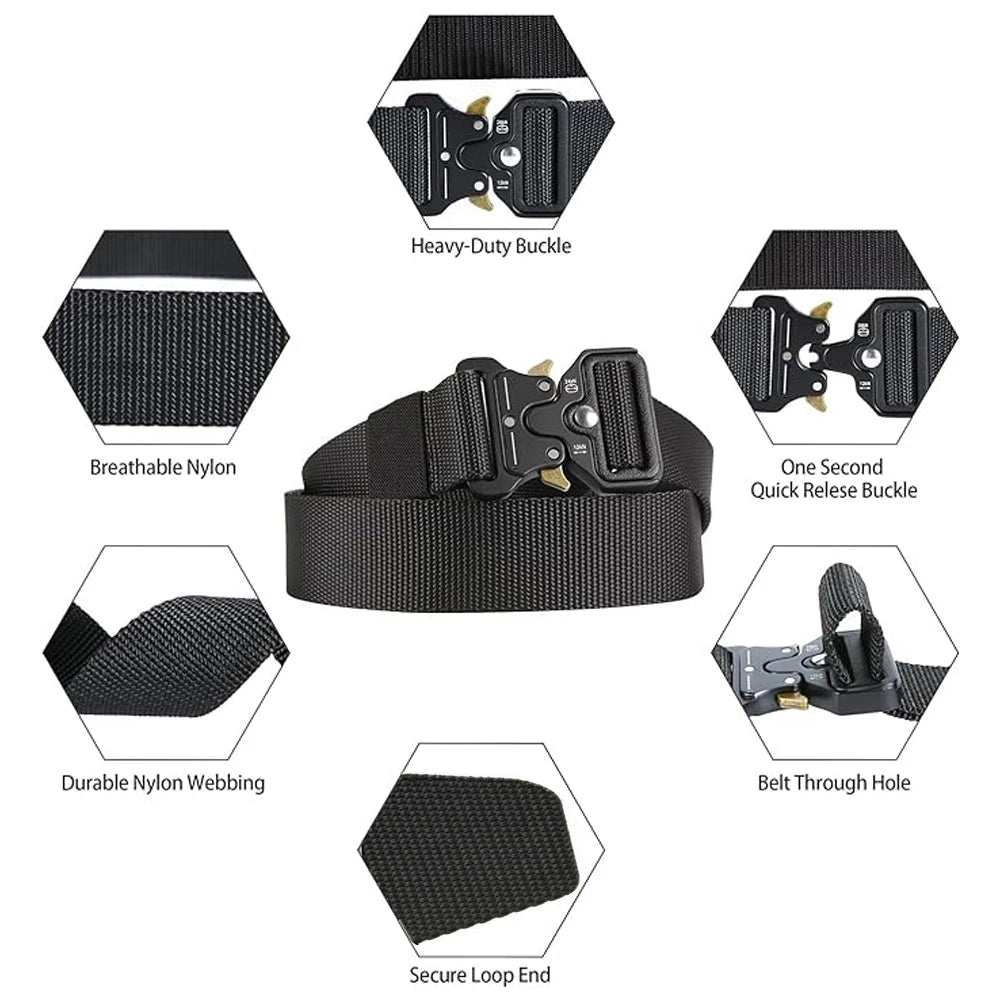 Men's Hunting Belt Quick Release Alloy Buckle Outdoor Sports Hiking Camping Belt Durable Waist Belt for Adventure Activities