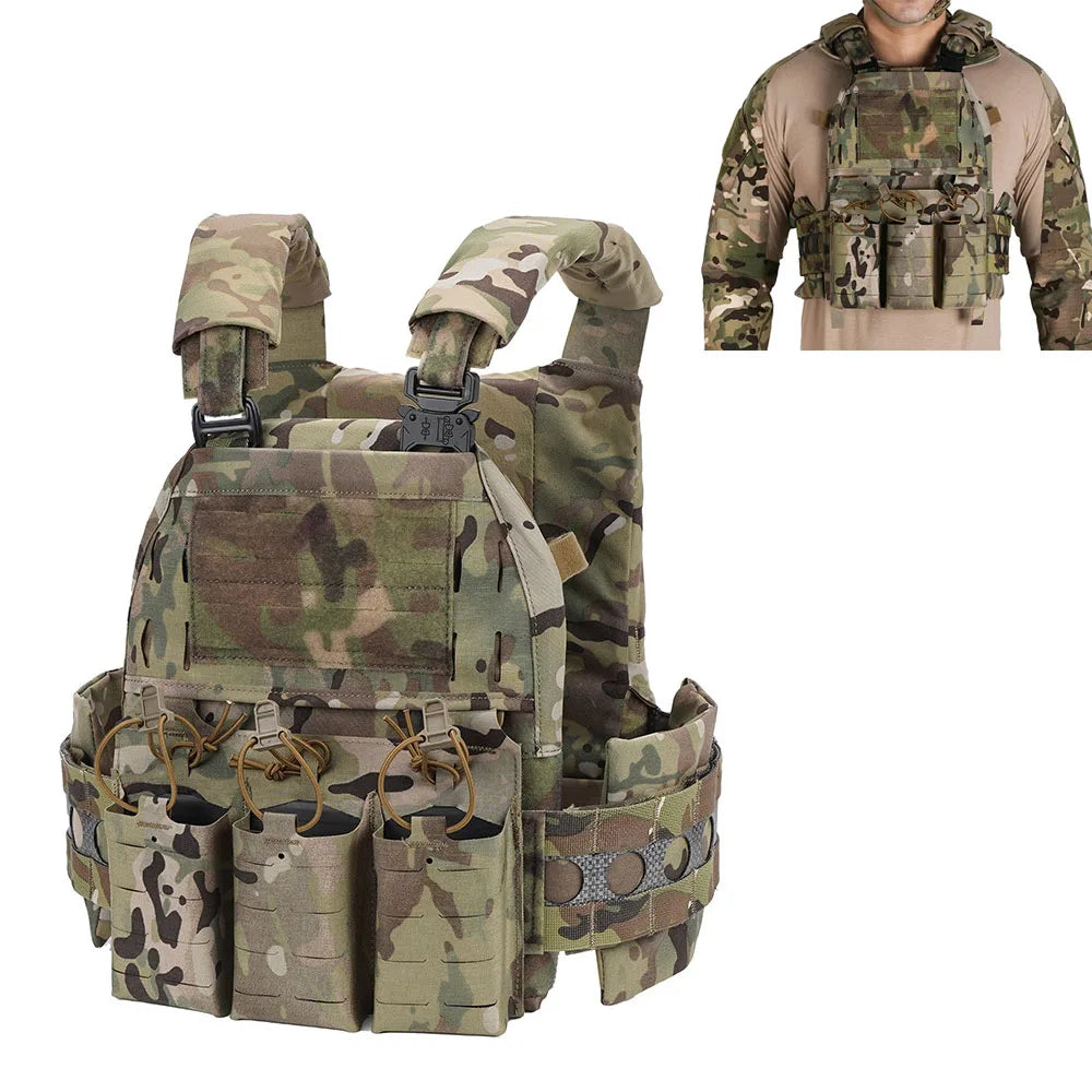 Portable MOLLE Airsoft V5 FCPC Tactical Vest Triple Magazine Pouch with Zip On Back Panel Banger Ferro Plate Carrier Hunting