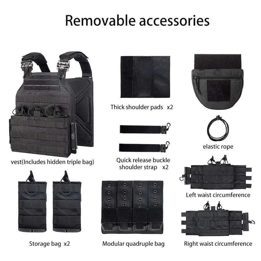 MOLLE system expansion vest hidden triple pocket multi zone pocket Magic Sticky design