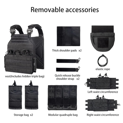 MOLLE system expansion vest hidden triple pocket multi zone pocket Magic Sticky design