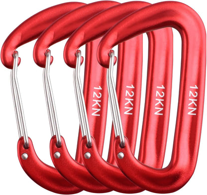 4PCS 12kN Carabiners Set D-type Heavy Duty Buckle Hook Outdoor Aluminum Clips For Hammock Camping And Hiking