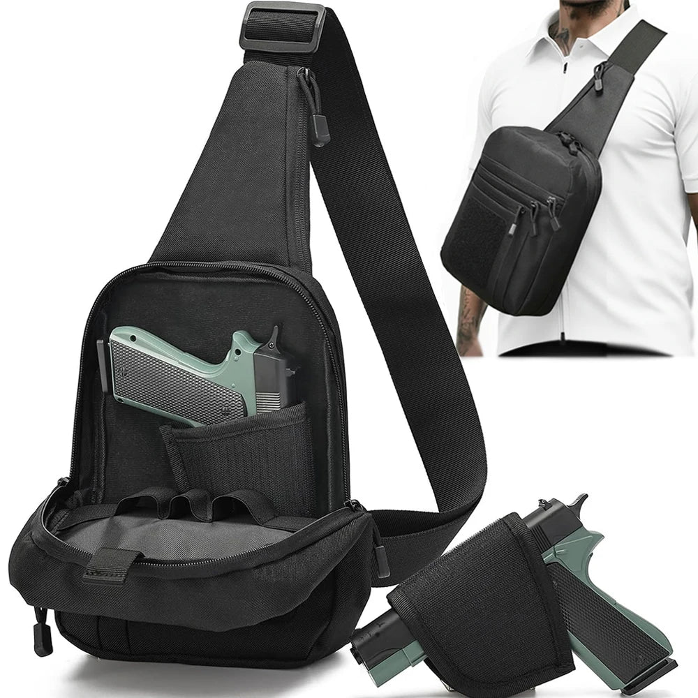 Tactical Pistol Gun Bag Concealed Carry Gun Holster Handgun Storage Chest Pack EDC Shoulder Bag Quick Opening Pistol Sling Bag