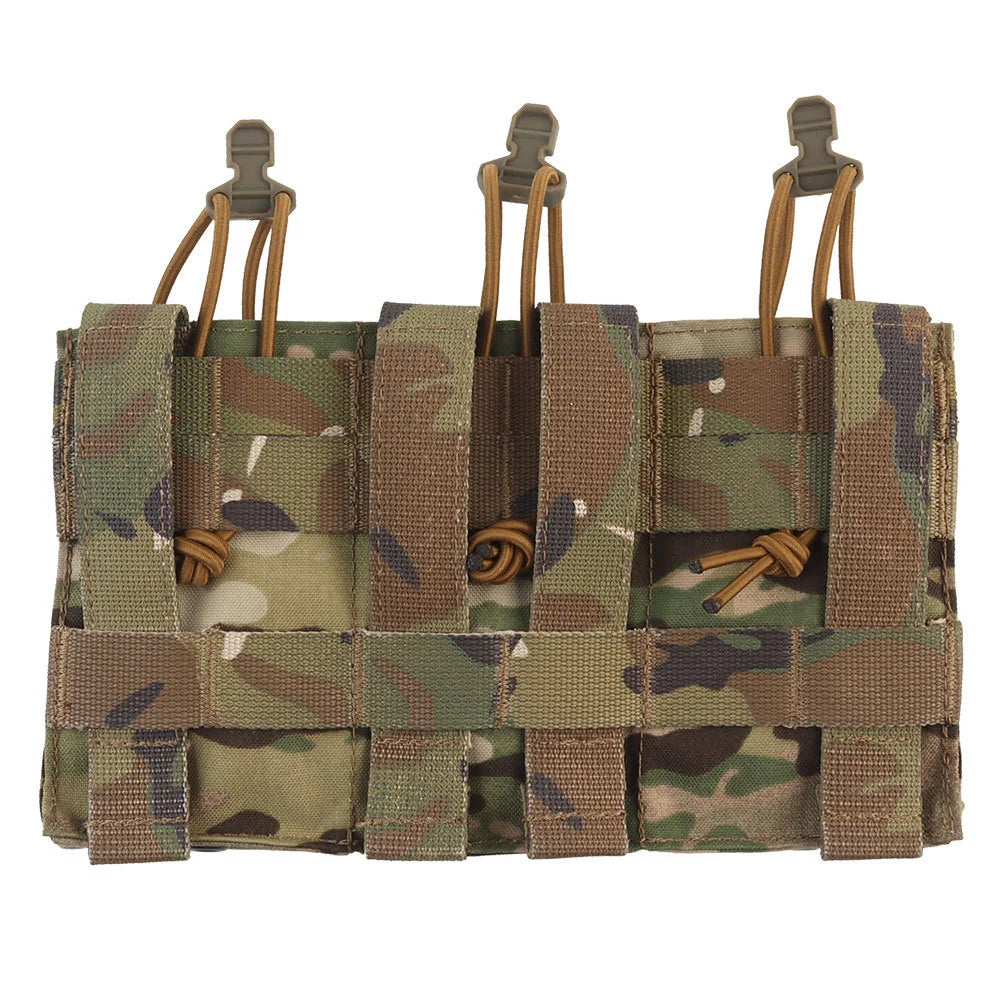 AG 3 MOLLE 5.56 M4 Triple Magazine Pouch Bungee Retention Tactical Vest Plate Carrier Front Placard MAG  Holder Bag Airsoft