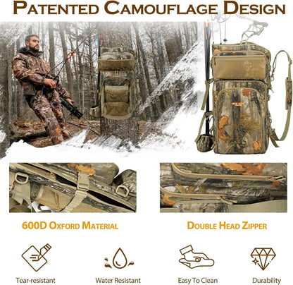 Bow Hunting Backpack for Men, Camo Compound Bag & Tree Saddle Back Pack with Bow Holder, for Elk Turkey Bear Deer