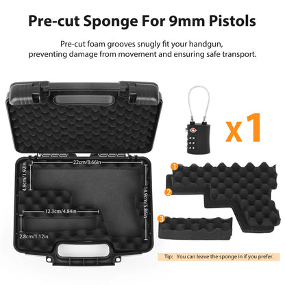 Pre-Cut 9mm Gun Case with 1 TSA Lock, Lockable Hard Handgun Case for Pistols & Revolvers – Shockproof, Portable Gun Storage & Transport
