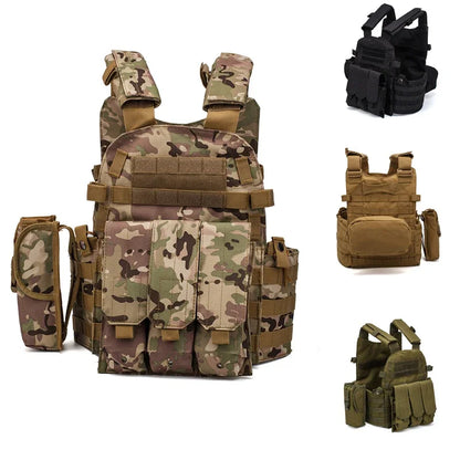 Outdoor Nylon Molle Tactical Vest Body Armor Hunting Plate Carrier Airsoft 6094 Combat Gear Multicam Camo Vest Pouch Accessories