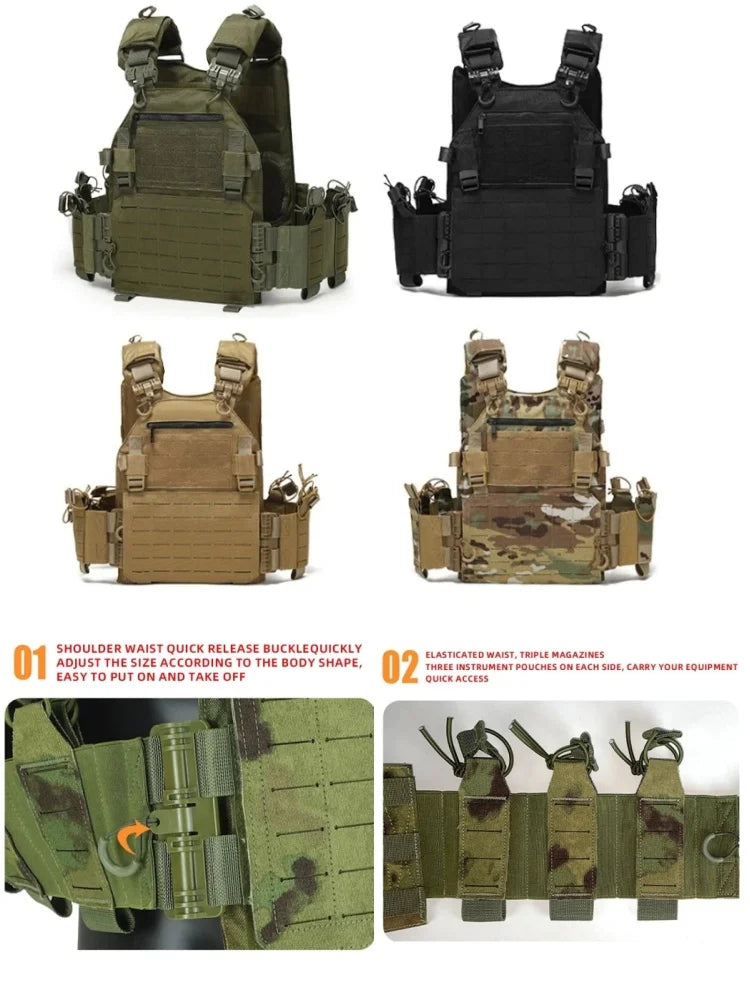 New Combat Vest 6094 Quick Release Lightweight Laser Cut Tactical Vest Black Gear Carry Hunting Tactical Vests