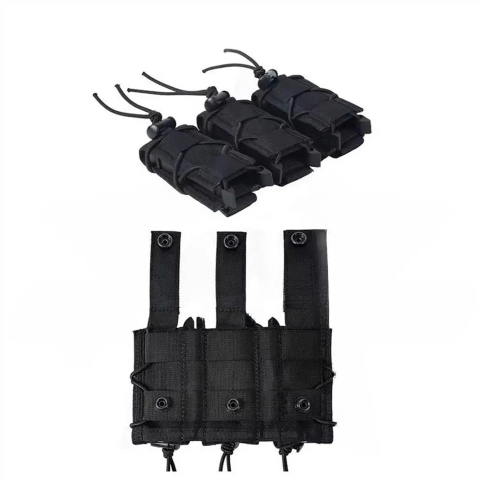 Tiger Style Short Triple Quick Draw 9mm Mag Pouch MOLLE Compatible Tactical Storage Pouch For Belt Vest Outdoor Airsoft Accessor