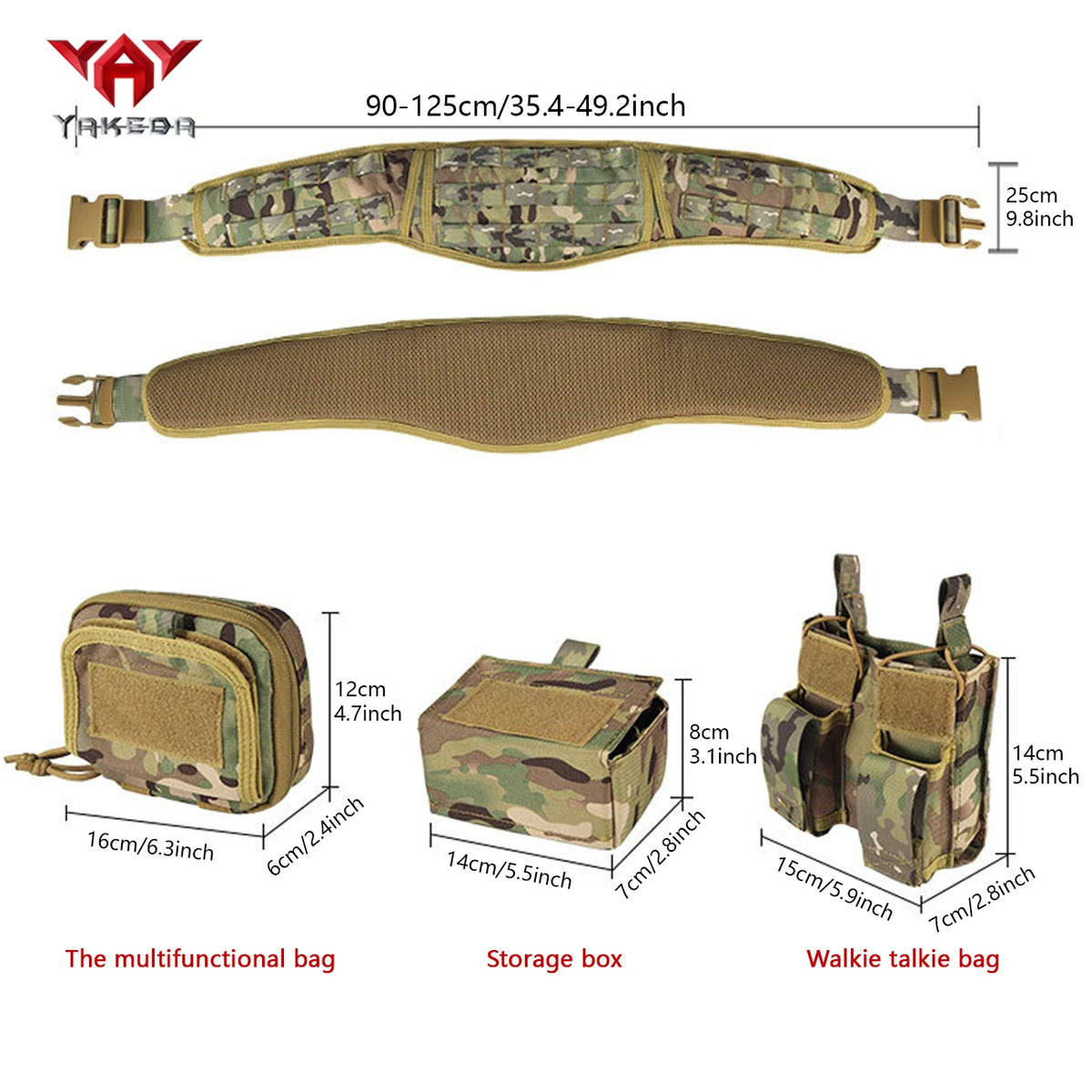 YAKEDAModular waist belt with multiple accessory straps MOLLE expansion structure adjustable waist strap quick release buckle
