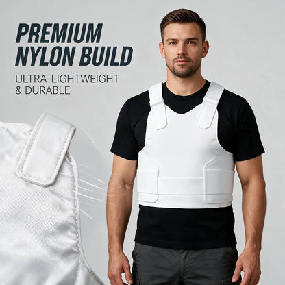 Outdoor hunting vest with white frame and adjustable nylon waistband
