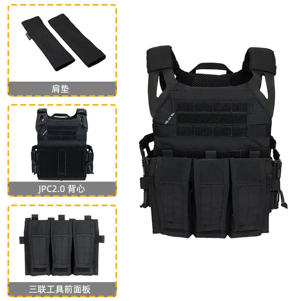 JPC 2.0 Tactical Vest with 5.56 Triple Mag Pouch Shoulder Pads Military Airsoft Chest Rig for Outdoor Hunting Combat Training