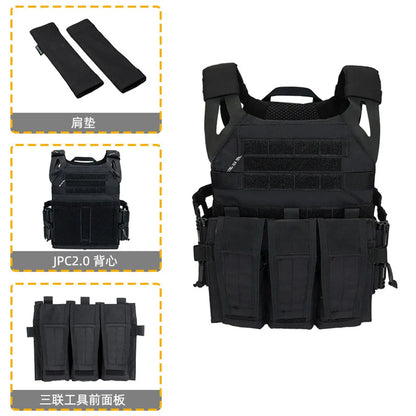 JPC 2.0 Tactical Vest with 5.56 Triple Mag Pouch Shoulder Pads Military Airsoft Chest Rig for Outdoor Hunting Combat Training