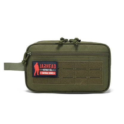 Double Zipper Tactical Toiletry Bag Travel Organizer Pouch MOLLE Hook Loop Morale Patch for Camping Hunting Hiking Daily Carry