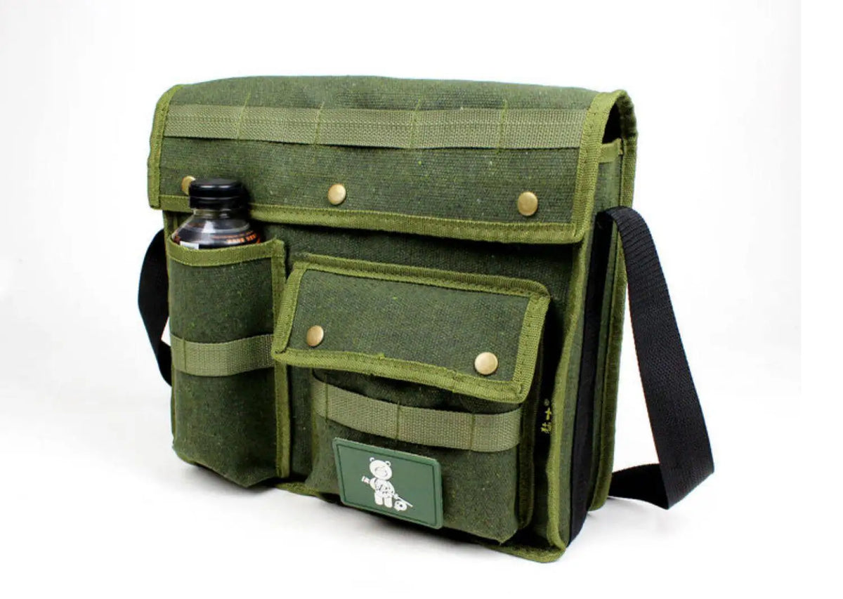 Canvas Shoulder Bag for Folding Stool,Canvas Crossbody Bag with MOLLE System,Water Bottle Pocket Outdoor Storage Sling Bag