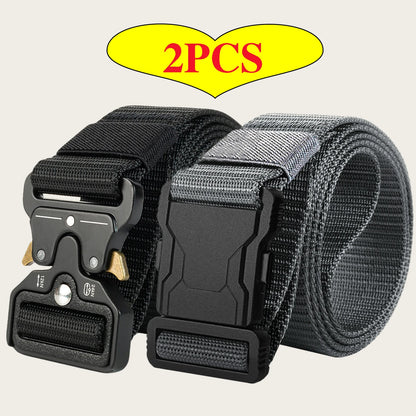 2‑Pack Tactical Nylon Belts, Quick Release Buckle Men's Outdoor Waist Belt, Versatile Casual Work Canvas Trouser Belt