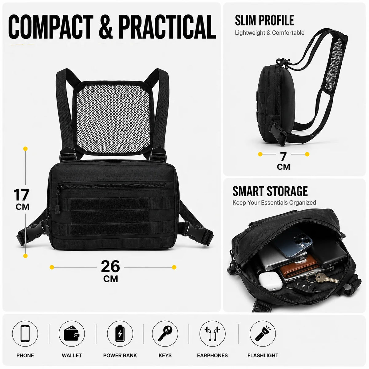 Outdoor Sports Chest Bag Motorcycle Bicycle Cycling Bag , Lightweight Molle Tactical Chest Bag for Running Hiking Fishing Travel