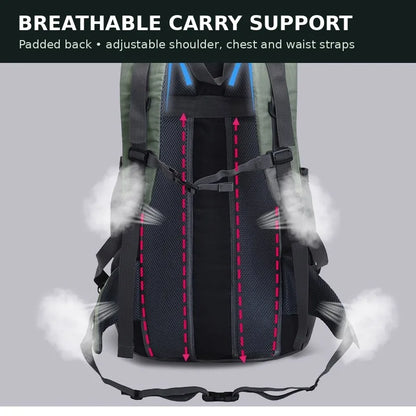 50L Hiking Backpack Water-Resistant Trekking Rucksack with Shoe Compartment Breathable Support for Camping Travel