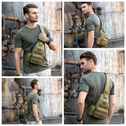Men's Outdoor Tactical Camouflage Chest Pack Nylon Hiking Backpack Army Trekking Shoulder Bag with Molle for Hunting and Fishing