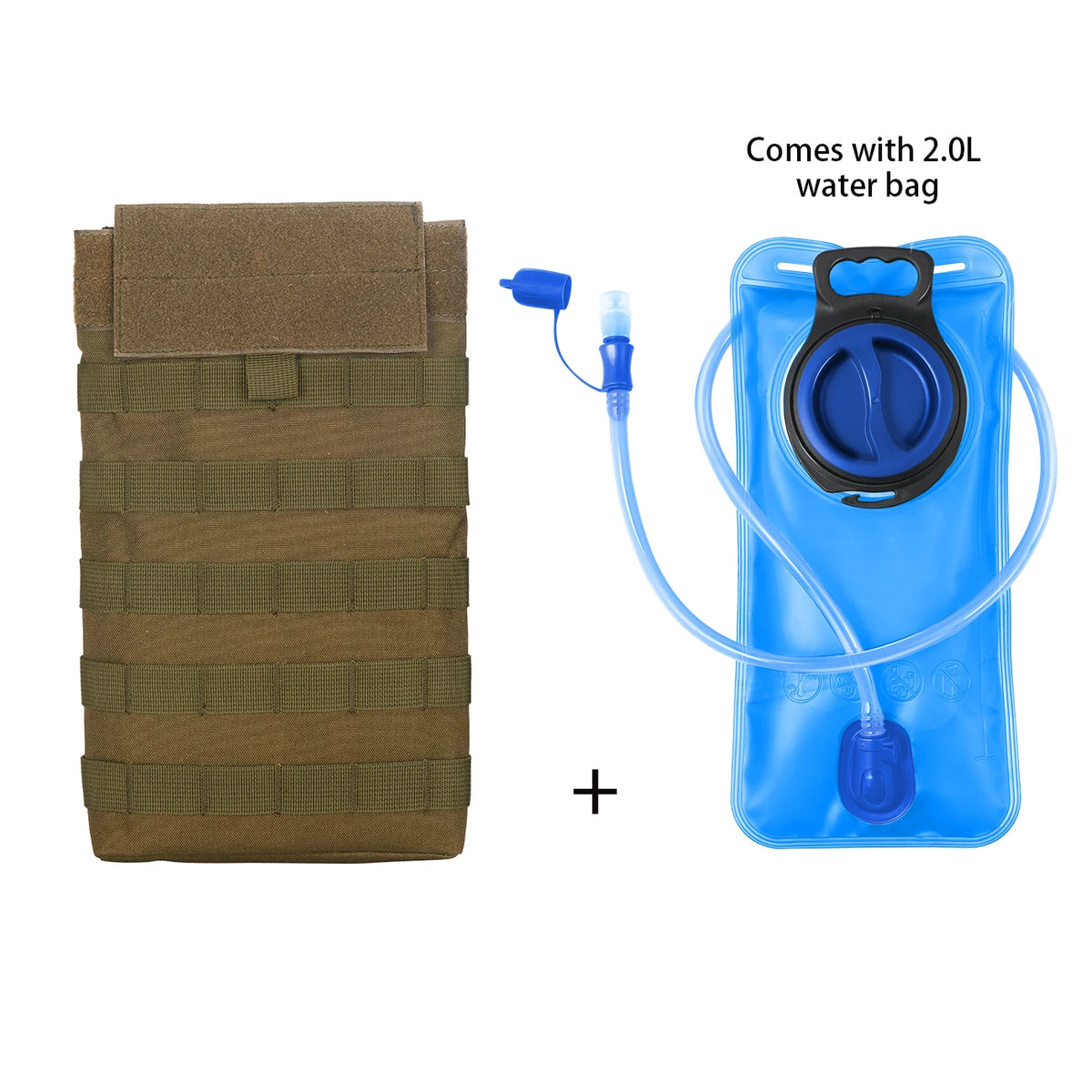 MOLLE Expansion System Accessories Water Bag Pack+2.0L Soft Water Bag Set Large Diameter Rotary Cap Bite Drinking Pipe