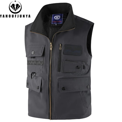 2026 New Summer Men Sleeveless Outdoor Cargo Leisure Lapel Vest Men Pocket Solid Color Fishing Camping Thin Vest Male Waistcoat