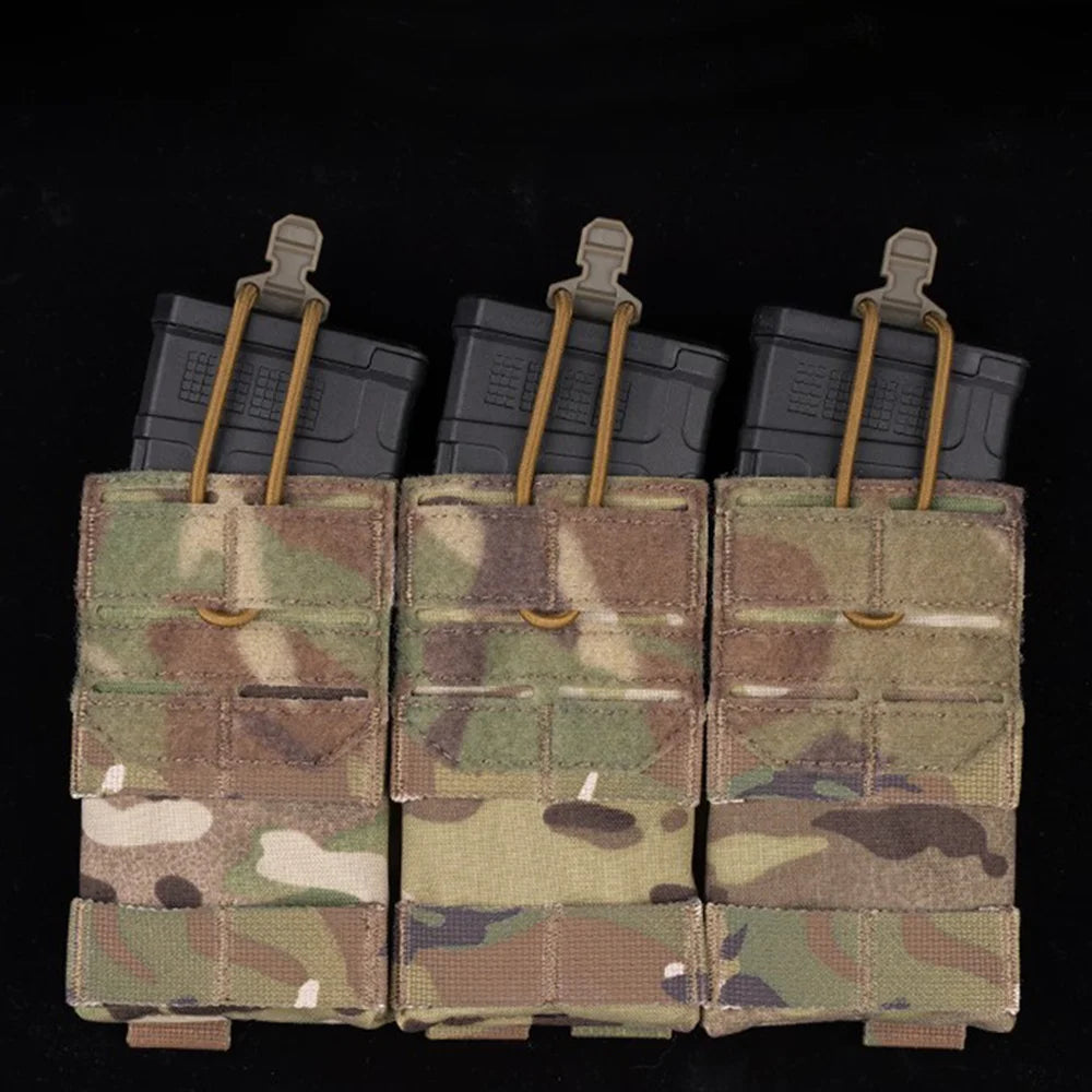 AG 3 MOLLE 5.56 M4 Triple Magazine Pouch Bungee Retention Tactical Vest Plate Carrier Front Placard MAG  Holder Bag Airsoft