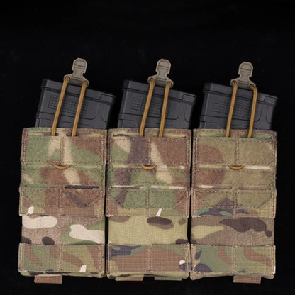 AG 3 MOLLE 5.56 M4 Triple Magazine Pouch Bungee Retention Tactical Vest Plate Carrier Front Placard MAG  Holder Bag Airsoft