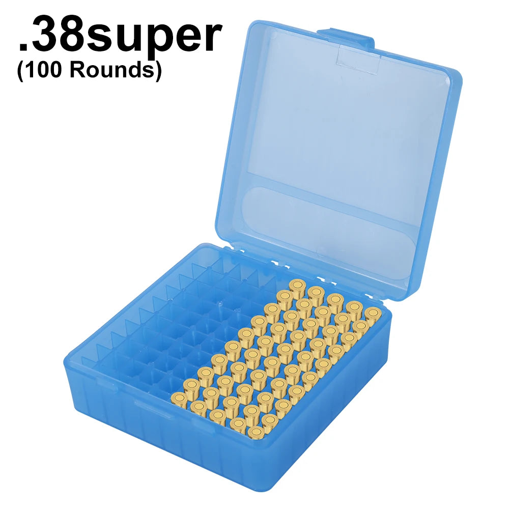 50/100 Rounds Tactical Bullet Box 9mm/.223/.38Super Pistol Rifle Ammo Carry Storage Box Flip-Top Bullets Case Hunting Accessory