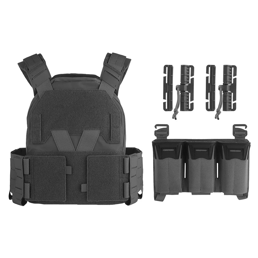 Tactical Sub-Zero Plate Carrier Modular  Molle Vest with MultiCaliber 9MM 6Pcs Long Mag/5.56 Triple Magazine Pouch