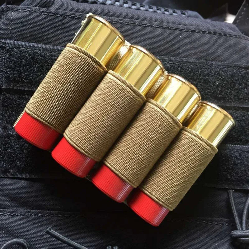 4 Rounds Shotgun Buttstock Ammo Pouch Shell Holder Bullet with Magic Tape Back Cartridge Carrier Hunting Gun Accessory