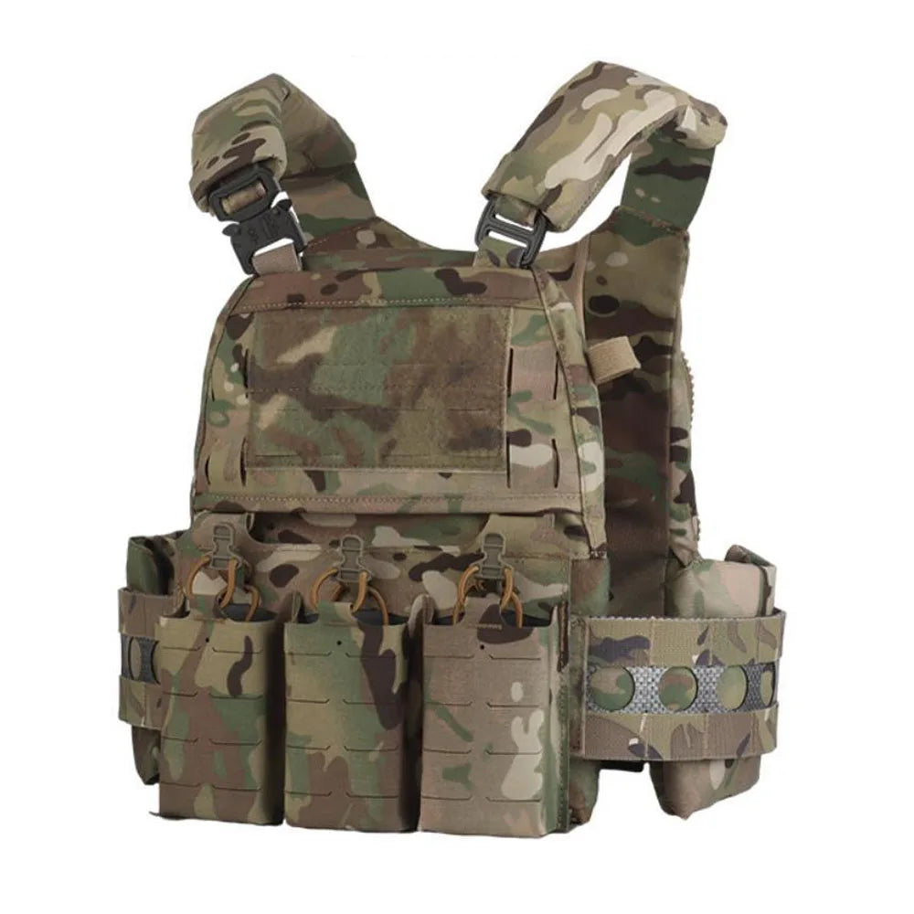 Portable MOLLE Airsoft V5 FCPC Tactical Vest Triple Magazine Pouch with Zip On Back Panel Banger Ferro Plate Carrier Hunting