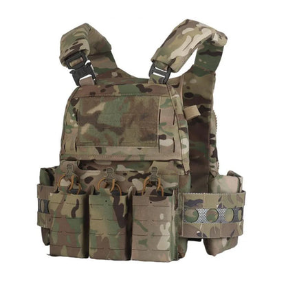 Portable MOLLE Airsoft V5 FCPC Tactical Vest Triple Magazine Pouch with Zip On Back Panel Banger Ferro Plate Carrier Hunting