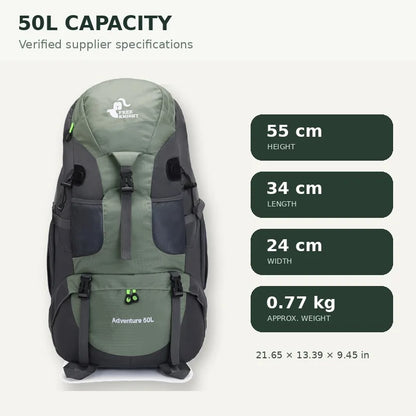 50L Hiking Backpack Water-Resistant Trekking Rucksack with Shoe Compartment Breathable Support for Camping Travel