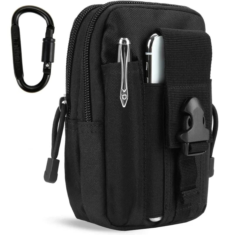 1PC Tactical EDC Molle Waist Pouch with Carabiner Heavy Duty Belt Phone Holster for Smartphone Outdoor Utility Tool Bag