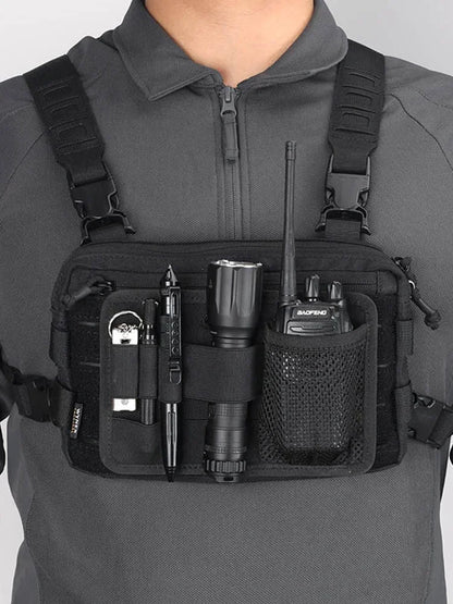 Outdoor EDC Mesh Pouch with Velcro Back Panel, Tactical Mounting Plate for Vest & Backpack Expansion