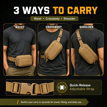 Tactical Waist Fanny Pack Concealed Carry Pistol Gun Bag Anti-Theft Hidden Gun Hip Bag Crossbody EDC Tool Bag for Hunting Hiking