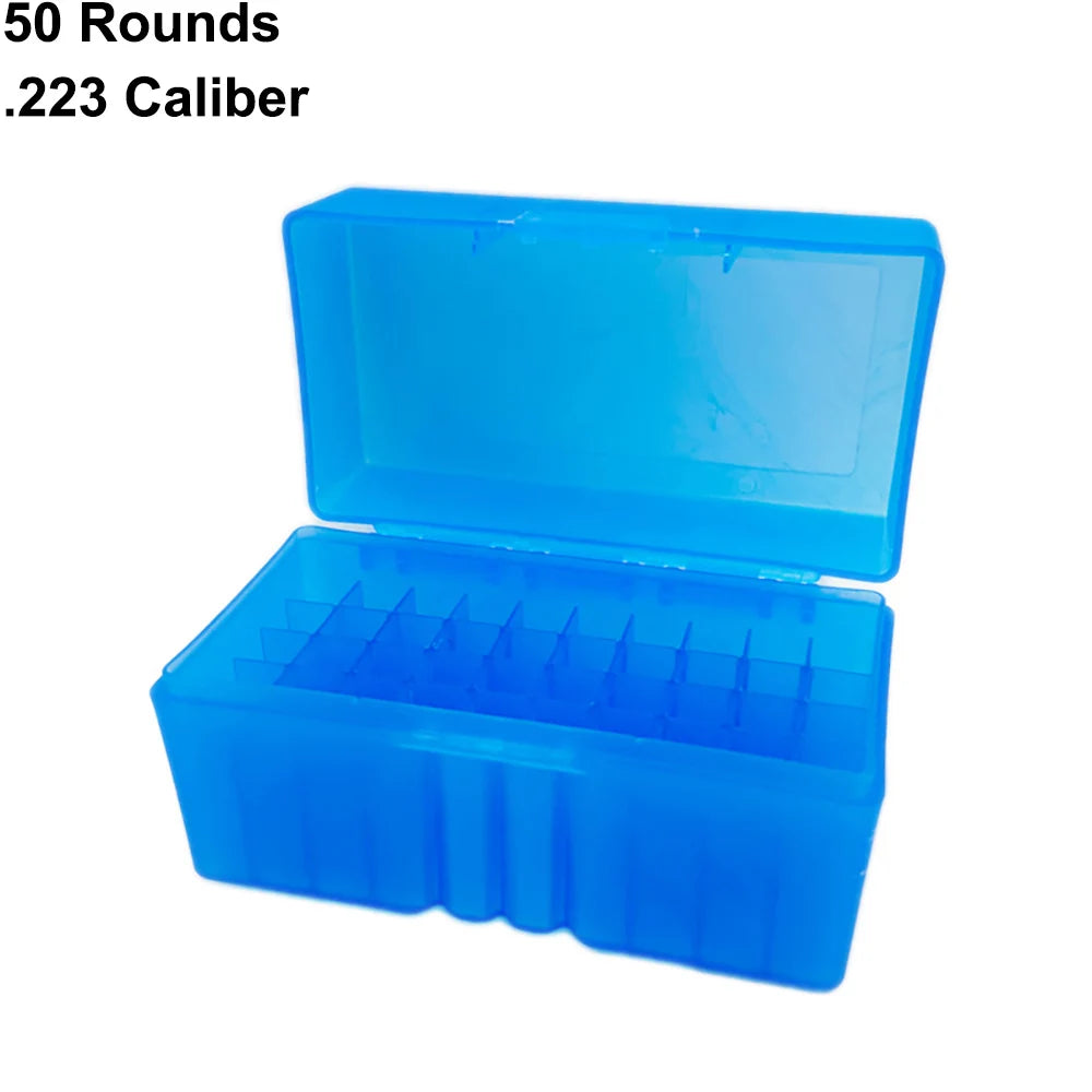 50/100 Rounds Bullet Box Gun Cartridge Shell Holder Portable Ammunition Box Flip-Top for 9mm .223 .38 Ammo Hunting Accessories