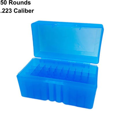 50/100 Rounds Bullet Box Gun Cartridge Shell Holder Portable Ammunition Box Flip-Top for 9mm .223 .38 Ammo Hunting Accessories