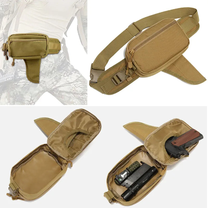 Tactical Hidden Hand Gun Holster Waist Bag for Glock 17 19 23 9mm 1911 Pistols, EDC Portable Utility Belt Pouch for CS, Hunting