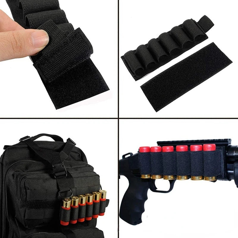6 Round Shotgun Buttstock Shell Holder 12GA Gun Ammo Pouch Rifle Stock Shotshell Bullet Case Hunting Accessories Bag