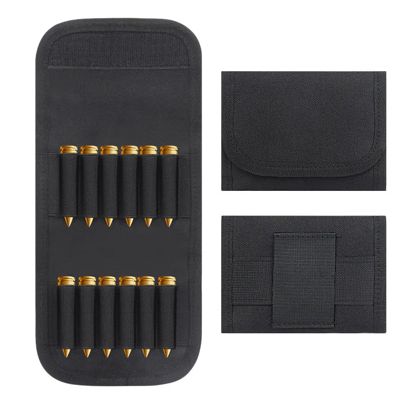 Tactical 12 Round Rifle Ammo Pouch Elastic Cartridge Carrier with MOLLE Webbing for Hunting Shooting and Outdoor Use