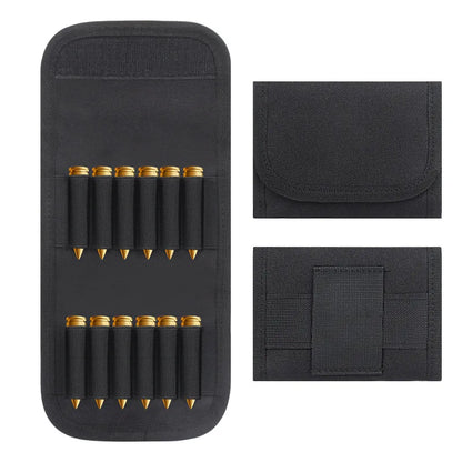 Tactical 12 Round Rifle Ammo Pouch Elastic Cartridge Carrier with MOLLE Webbing for Hunting Shooting and Outdoor Use