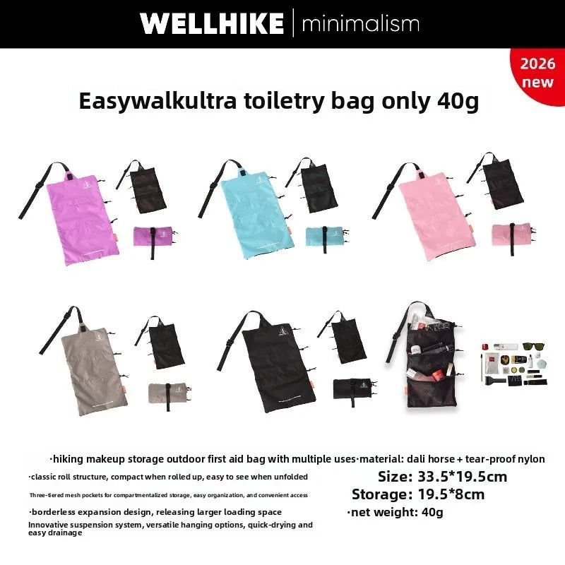 Ultra Light UHMWPE Ripstop Nylon Roll Up Toiletry Bag 3Mesh Pockets Waterproof Travel Cosmetic Storage Pouch for Camping Hiking