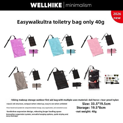 Ultra Light UHMWPE Ripstop Nylon Roll Up Toiletry Bag 3Mesh Pockets Waterproof Travel Cosmetic Storage Pouch for Camping Hiking