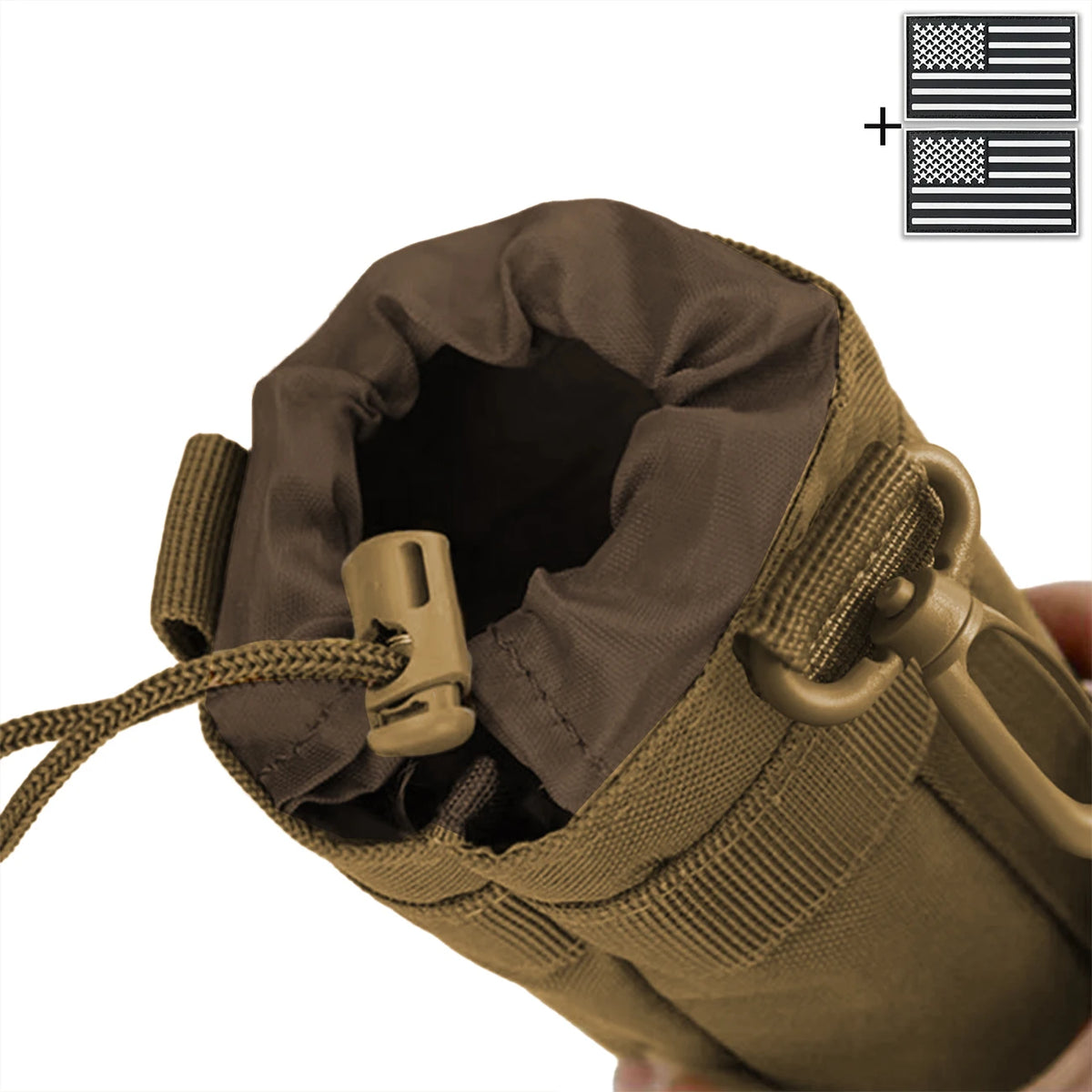 Outdoor hunting water bottle bag with MOLLE expansion system, drawstring strap, mountain buckle fabric, wear-resistant