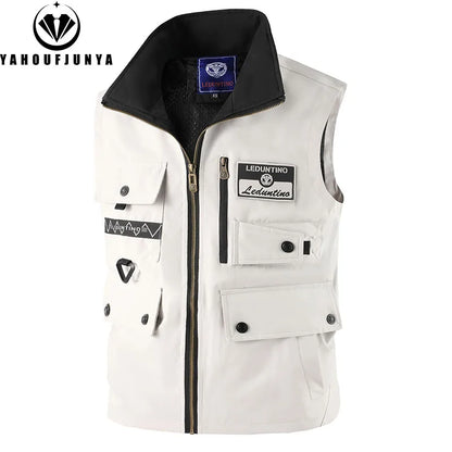 2026 New Summer Men Sleeveless Outdoor Cargo Leisure Lapel Vest Men Pocket Solid Color Fishing Camping Thin Vest Male Waistcoat