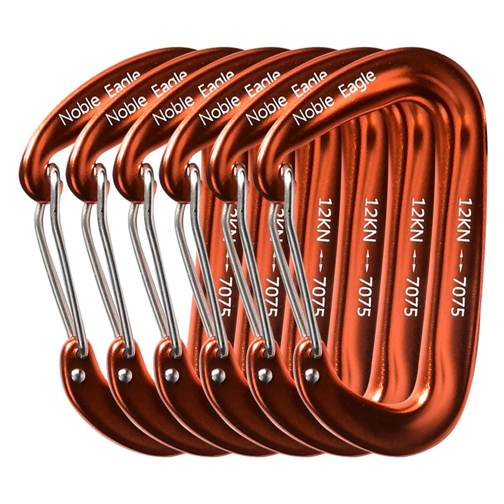 6Pcs 12KN 7075 Aluminum Carabiner Set D Ring Heavy Duty Tactical Carabiners Clips Camping Hiking Climbing Hook Hammock Keychain