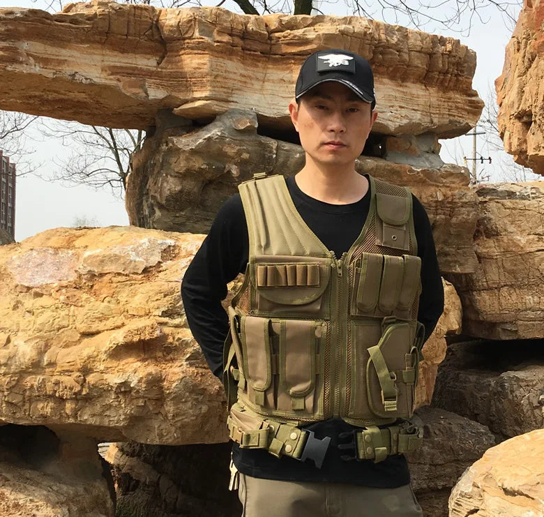 Multicam Green Multi-Pocket Swat Tactical Vest Combat Body Armor Vests Security Hunting Outdoor CS Game Airsoft Training Jacket