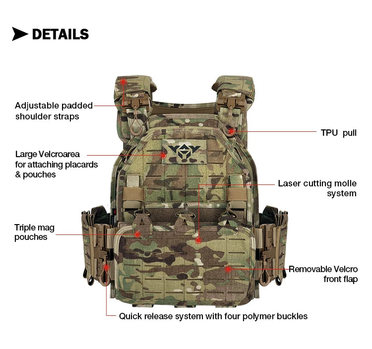 YAKEDA 6094 Plate Carrier Tactical Vest MOLLE Tactical Vest Outdoor Training Jacket 1000D Waterproof Wear Resistant